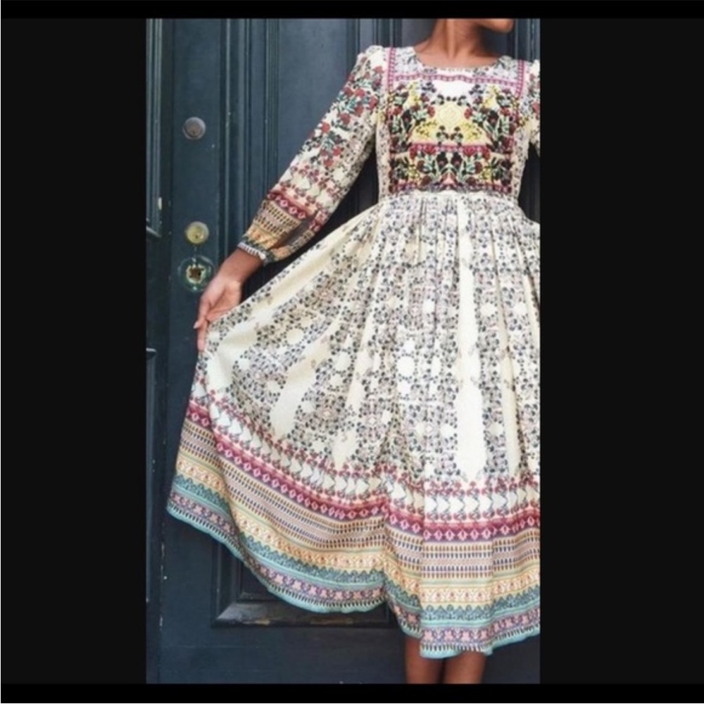 Anthropologie BHANUNI Far Fields Field flowers floral beaded dress puffy sleeves